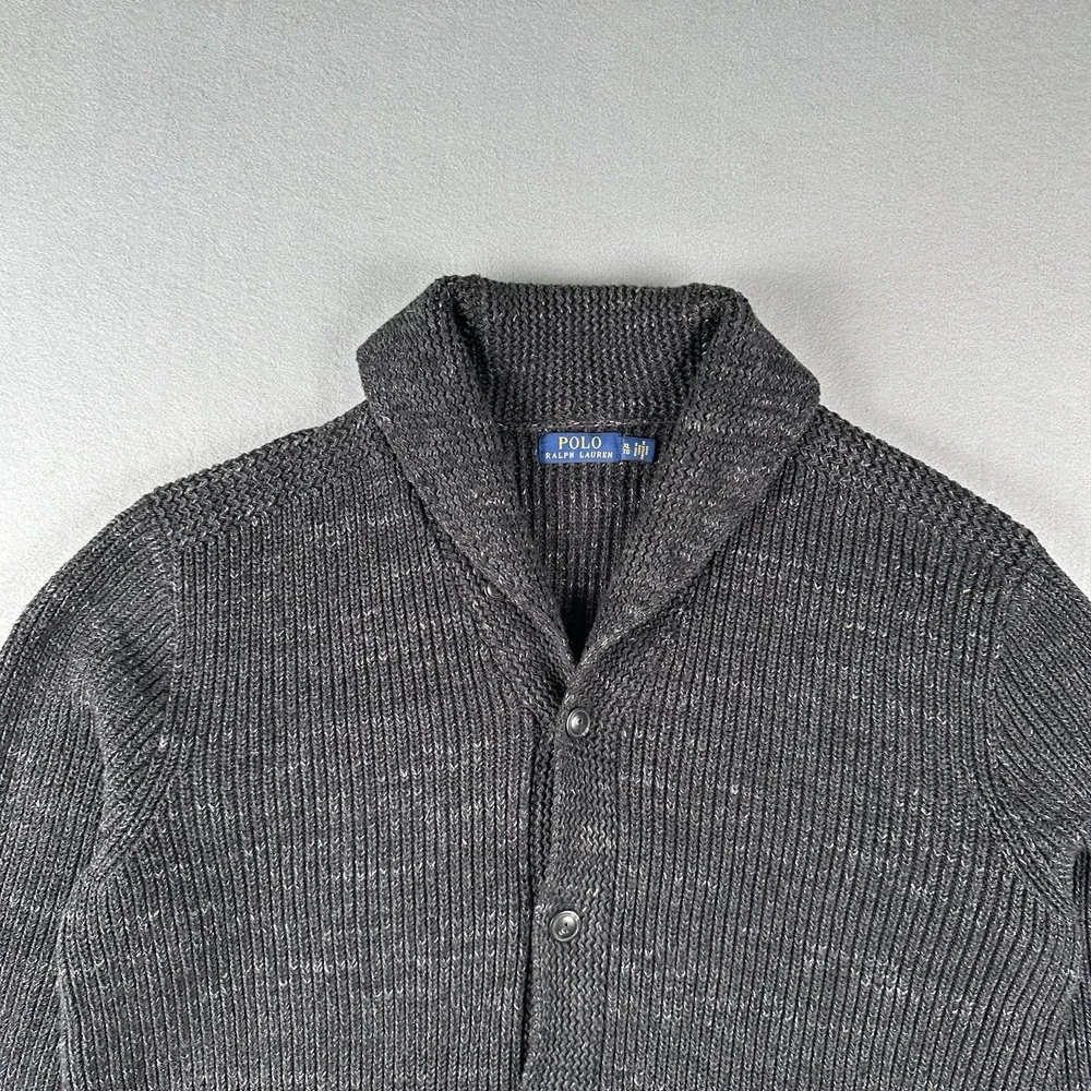 Polo Ralph Lauren Shawl Collar Cardigan Sweater Men's XL Heathered Gray Knit